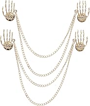 ECSiNG Pack of 2 Skull Collar Pin Clips with Chain Pin Chain Pin Horror Skeleton Brooch, Halloween Gifts for Boyfriend, Boys, Men, Friends to Wear at Parties