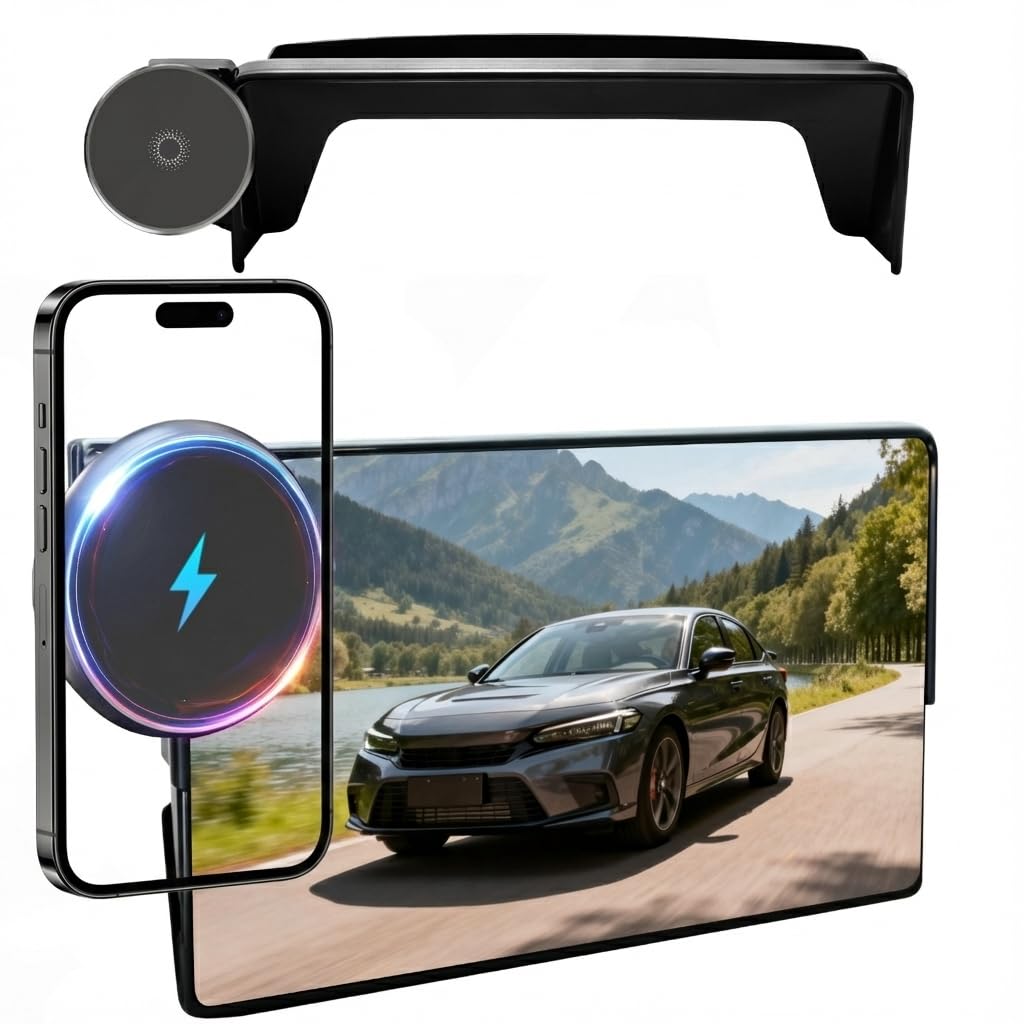 Soporte de teléfono para Honda Civic (11ª generación, 2022-2025 2026) y Acura Integra (pantalla de 7 pulgadas/9 pulgadas), cargador de coche inalámbrico de 15 W, soporte magnético para teléfono
