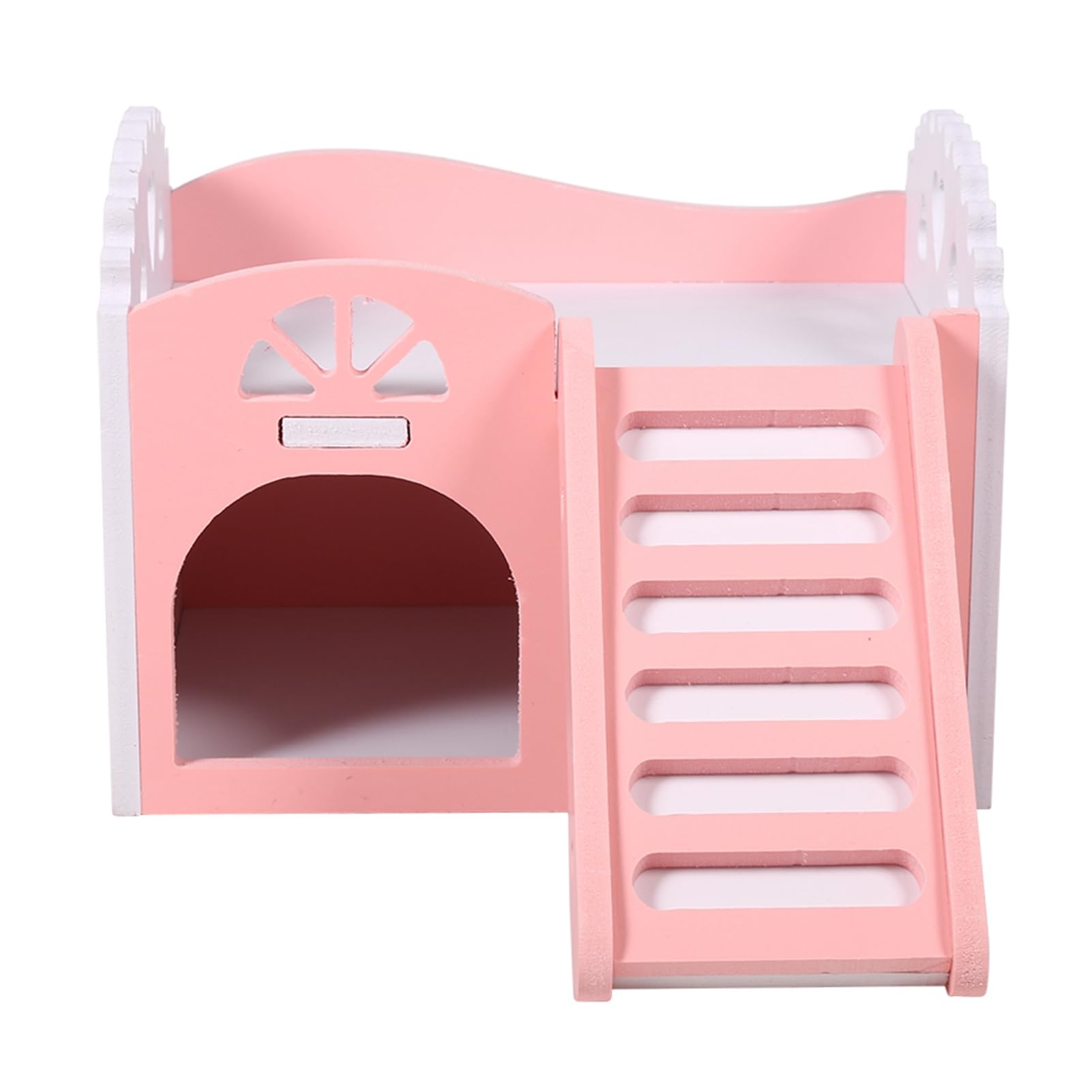 GOTOTOP Jaula casa 2 pisos con escalera de madera para hámster, ratones y pequeños animales 15 x 11 x 11 cm (rosa)