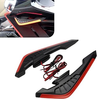 Qurbuns 2 PCS Motorcycle Fairing Wing, Self-Adhesive LED Aerodynamic Spoiler Wing, Cool Side Air Deflector Winglets, Universal Side Spoiler Modified Accessories for Motorcycle Electric Bike (Red)