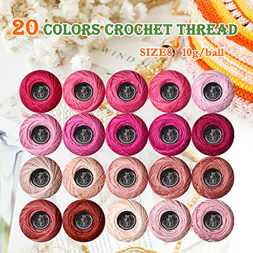 Image of Soft 20 Colors Classic Crochet Thread 20 Pack,100% Cotton (Fuchsia-600-316)