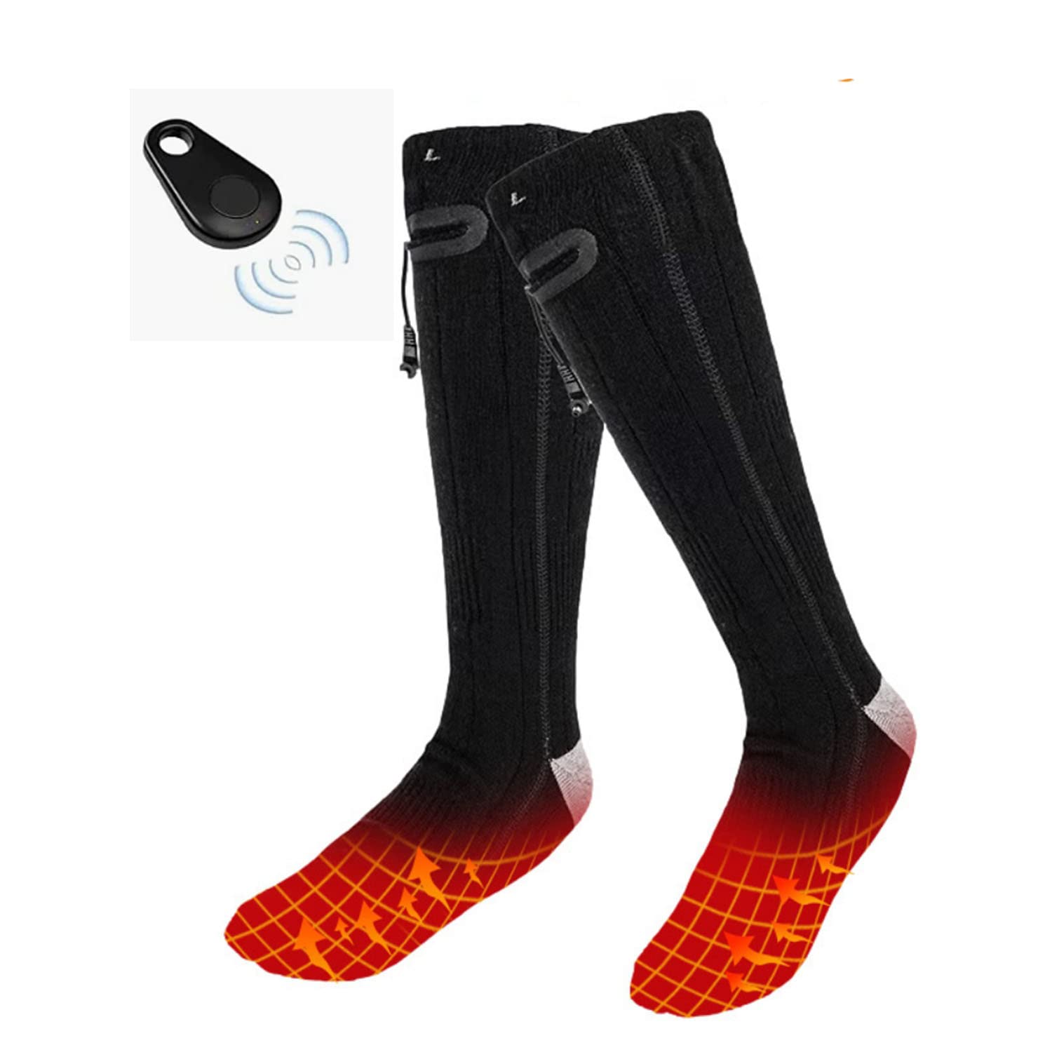 Podgrzewane skarpety unisex z pilotem zdalnego sterowania, 4000 mAh, 3,7 V, elektryczne skarpety do ogrzewania stóp, 3 ustawienia ciepła, do jazdy na nartach, na kemping, do jazdy na rowerze, jazdy konnej, wędrówek, sportów na świeżym powietrzu, czarne