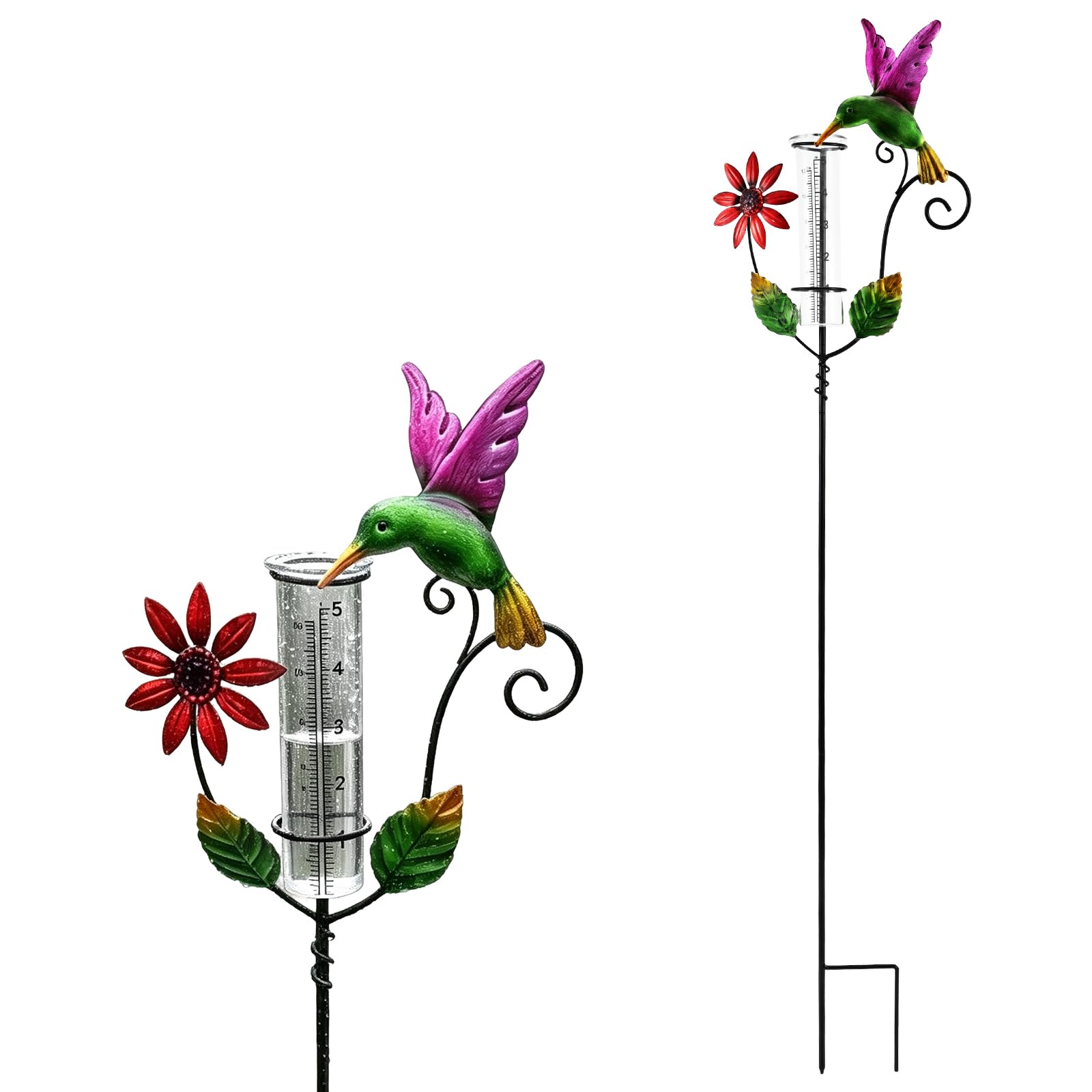 Nzwbshssp Women's Black 6 Inch Outdoor Rain Gauge - Freeze-Proof Acrylic Garden Water Gauges With Adjustable Metal Stake, Decorative Hummingbird Water Gauge For Garden Yard Patio Decor, Gardening Gifts For