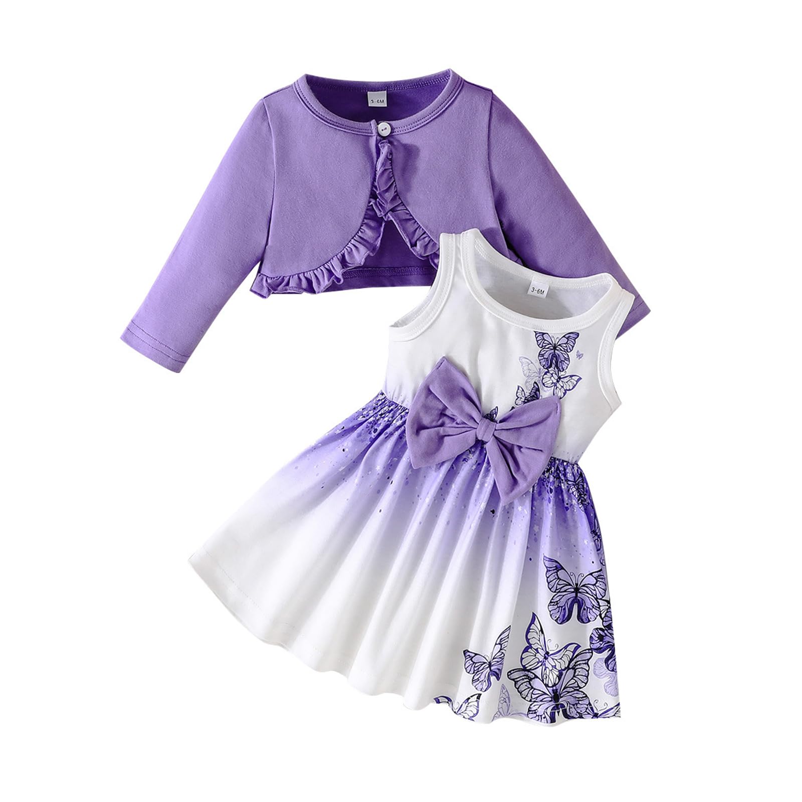 Vestito e cardigan per bambine Set farfalla floreale senza maniche serbatoio prendisole solido volant cappotto bambina inverno vestito bambino vestiti invernali