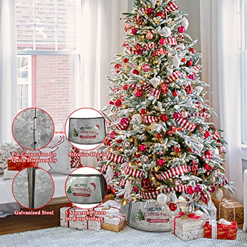 Galvanized Metal Christmas Tree Collar Christmas Tree Ring 26 Inch Diameter Base Tree Skirt Base For Christmas Tree Decorations Silver #TOP3