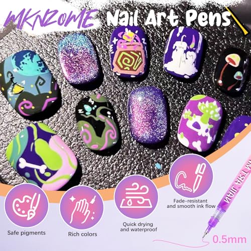 Image of 12 Color Nail Art Pens for Painting Nails, 0.5 MM Nail Polish Pens Drawing Point Liner Painted Pen Kit, Waterproof Quick-drying for DIY Nails Art Design Manicure Tools
