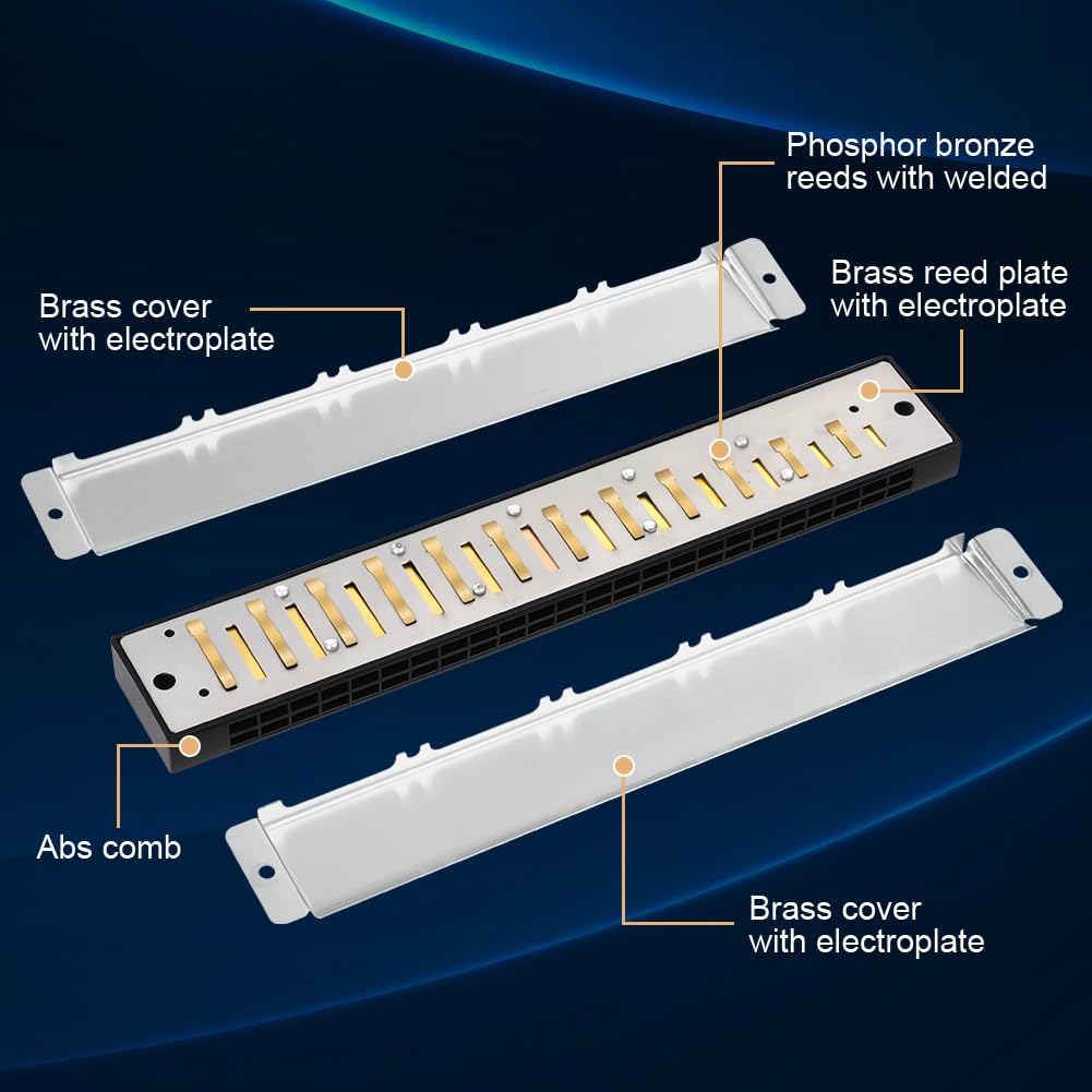 OFFCUP Harmonica Diatonique, 24 trous Tremolo Harmonica Key of C, Harmonica Blues, Harmonica Professionnel pour Débutants Enfants Étudiants Adultes Musiciens Comme Meilleur Cadeau - Argent