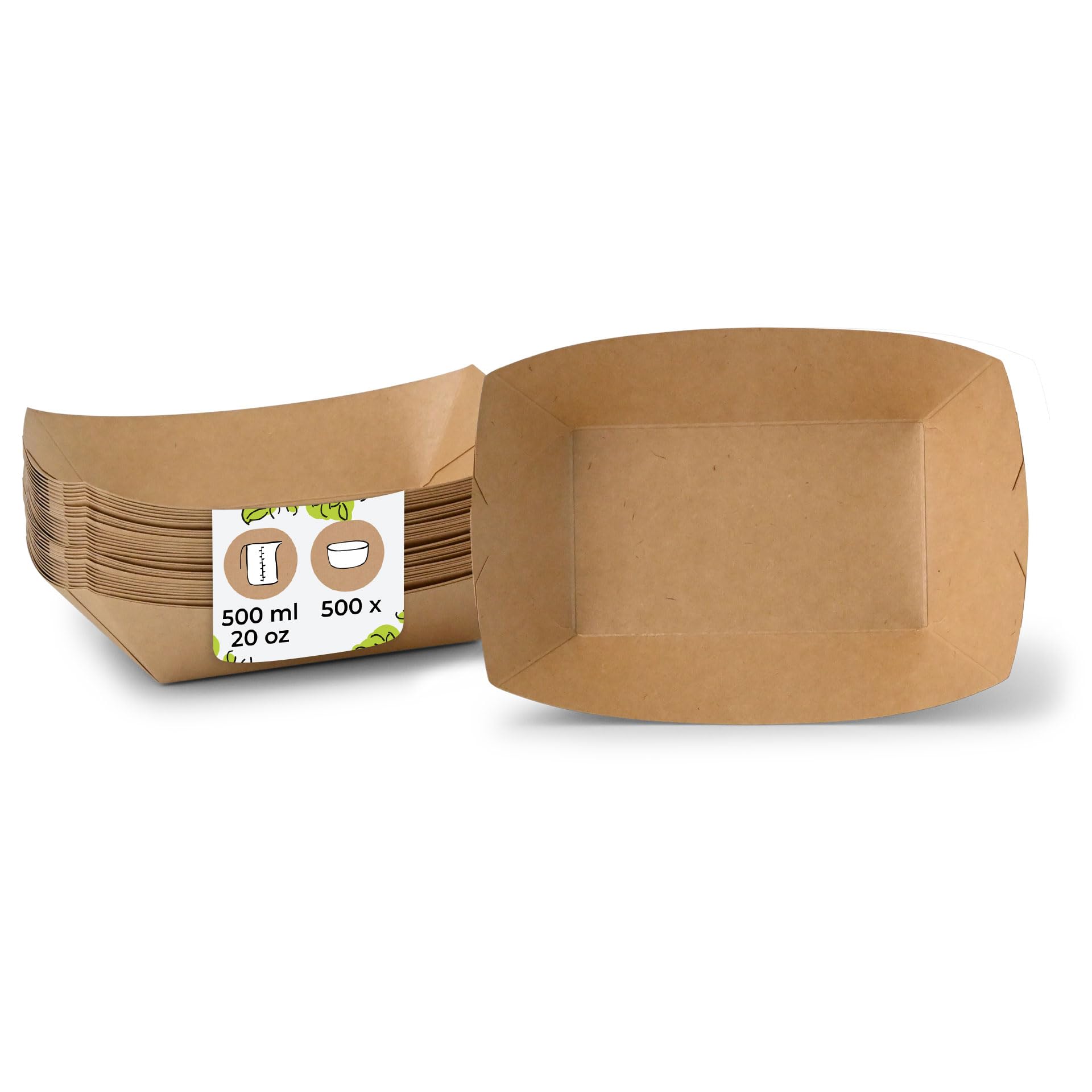 BIOZOYG Snackschale Pappe 500 Stück 500ml, 20,5 x 14 x 3 cm braun - Snackbox mit PE-Beschichtung - Pommes Schalen, Fingerfood Schale, Dessertschale, Tapas, Currywurst - Einwegteller
