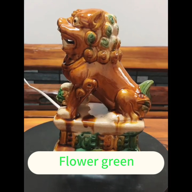 Estatua de Foo Dogs de cerámica artesanal color verde oscuro miniatura 7