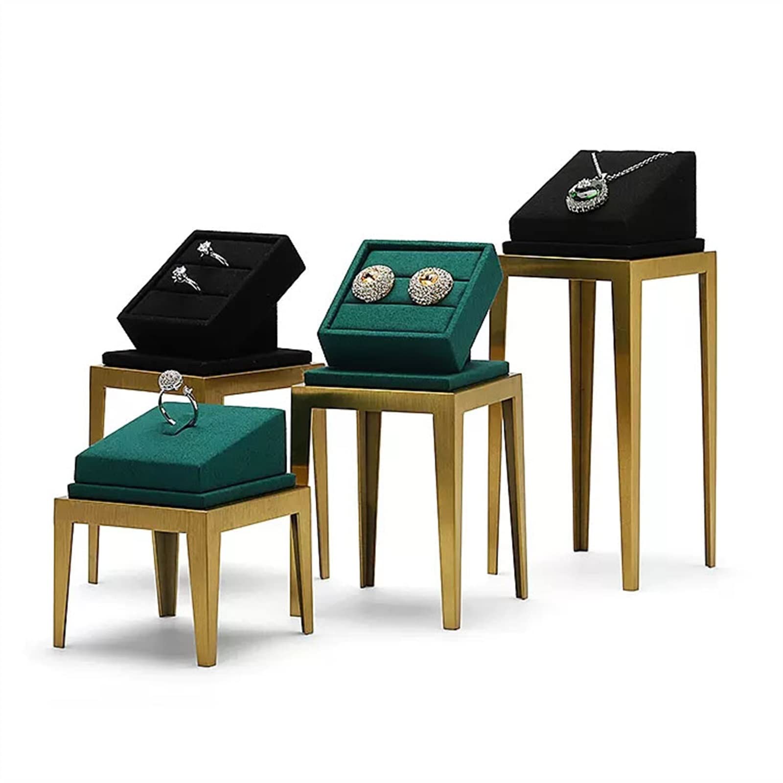 Schmuckaufbewahrung Schwarzer Samt-Schmuckringständerhalter aus Metall | Halsketten-Anhänger-Ring-Schaukasten-Organizer(Groß)