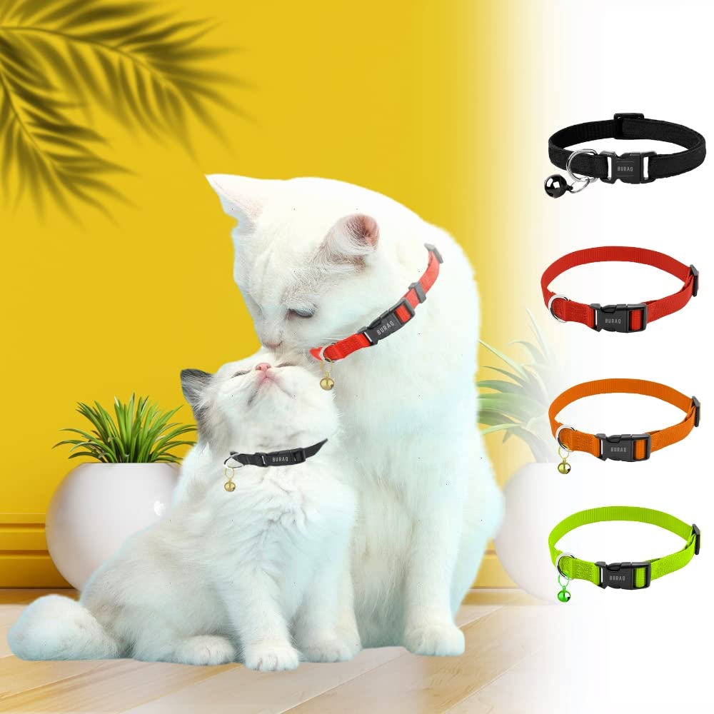 Buraq 4 Pcs Perfect Plain Cat Collar for Indoor & Outdoor Use Solid