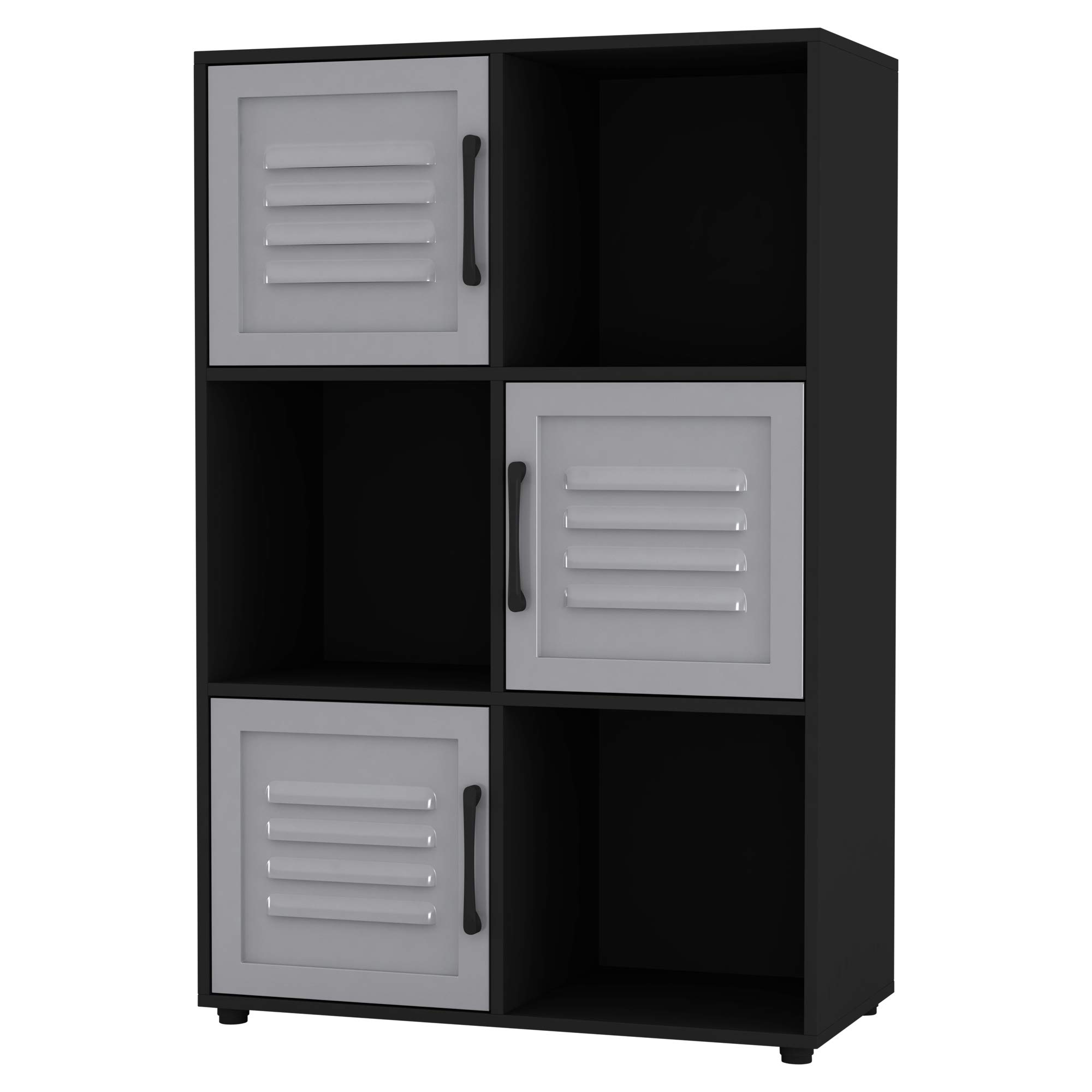 URBNLIVING Black Cube Bookcase With Metal Door Display Shelf Storage Unit Shelving Cupboard Organiser (Grey Door, 2x3 Cube (6 Cube))