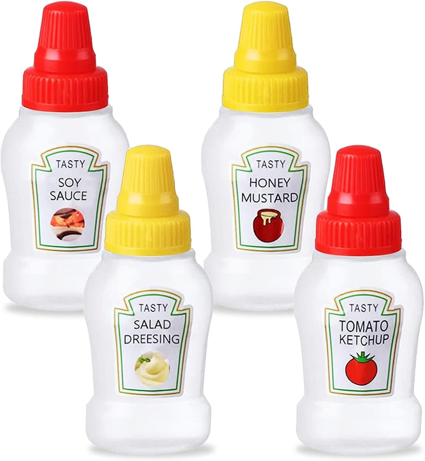 ISOI 4PCS Mini Sauce Containers, 25ML Ketchup/Honey/soy sauce/Salad