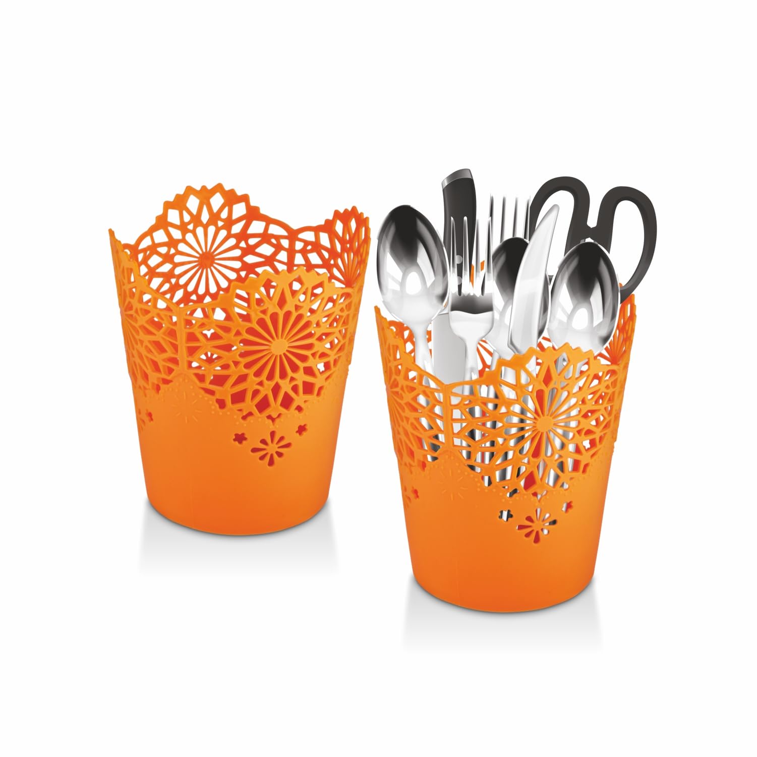 Nayasa Lacy 2 Piece Plastic Tall Basket Set, Orange,12.3X12.5X16.8 Cm