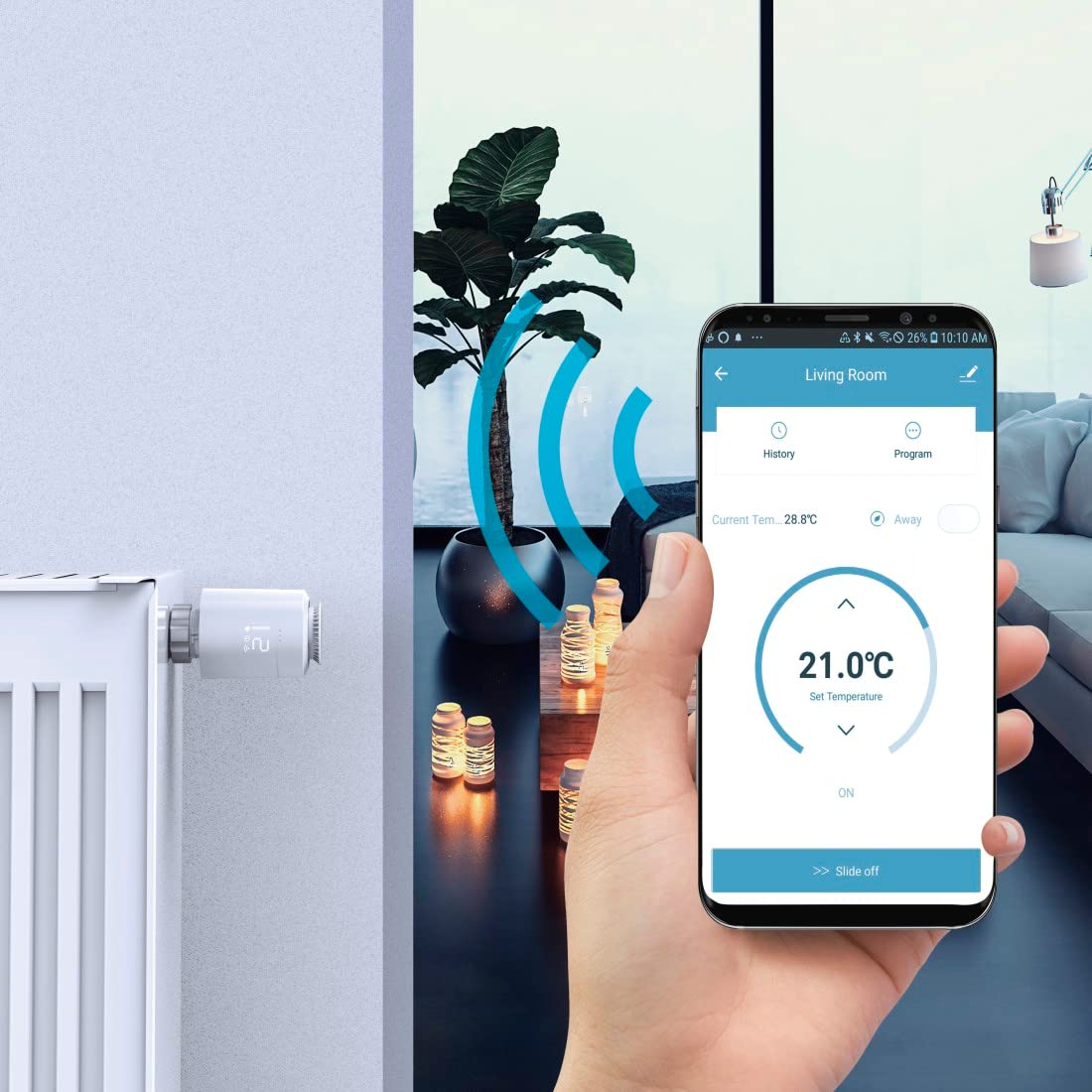 Hama Tête Thermostatique Connectée et intelligente WiFi (pour Kit de chauffage Connecté 00176592 compatible Alexa Google Home, Robinet Intelligent pour Radiateur à Eau Chaude) Blanc