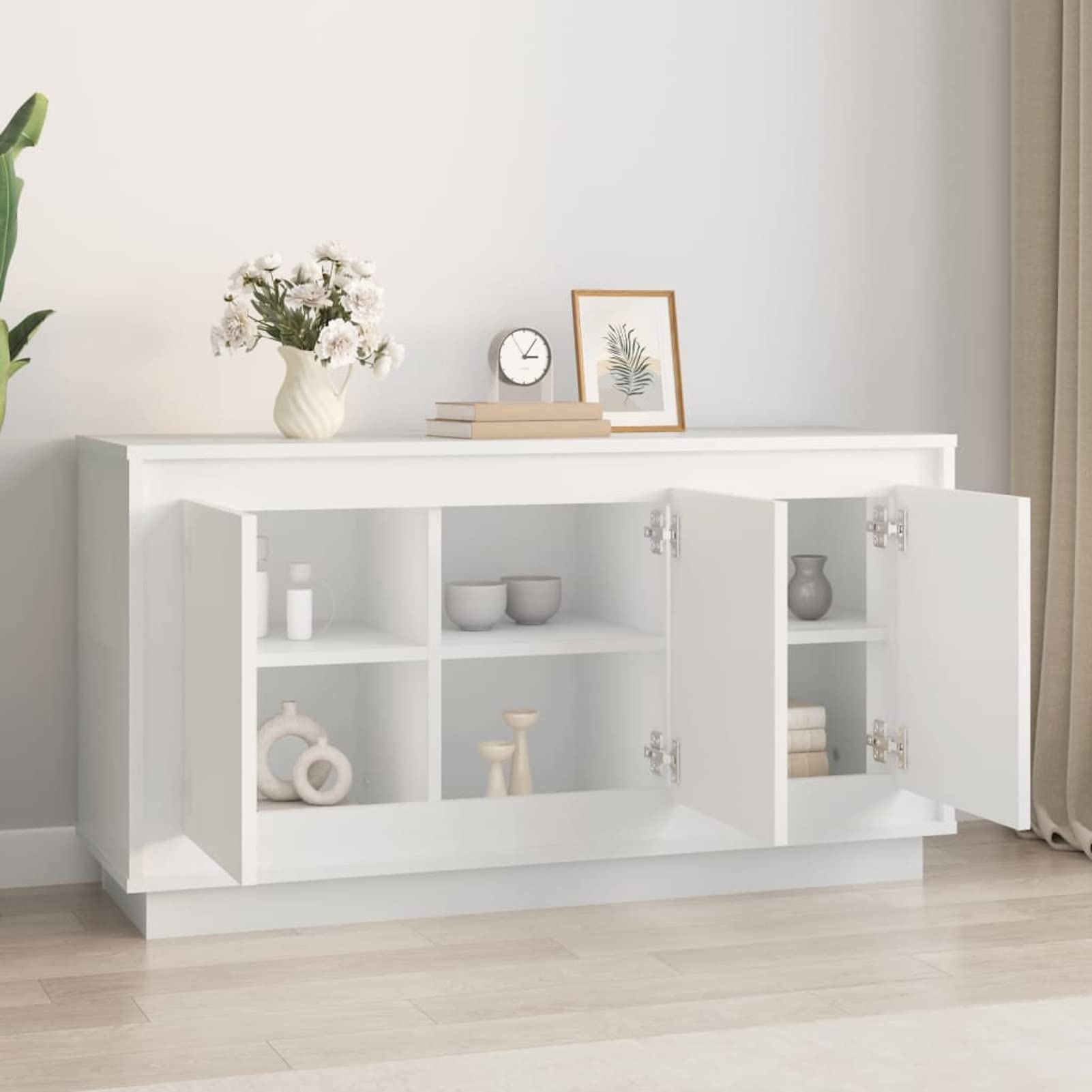 Homgoday Aparador Madera contrachapada Blanco 102x35x55 cm, Alacena de Cocina, Aparador Comedor, Mueble Auxiliar, Armario Cajones Cómoda Almacenamiento Buffet Salón Sala de Estar