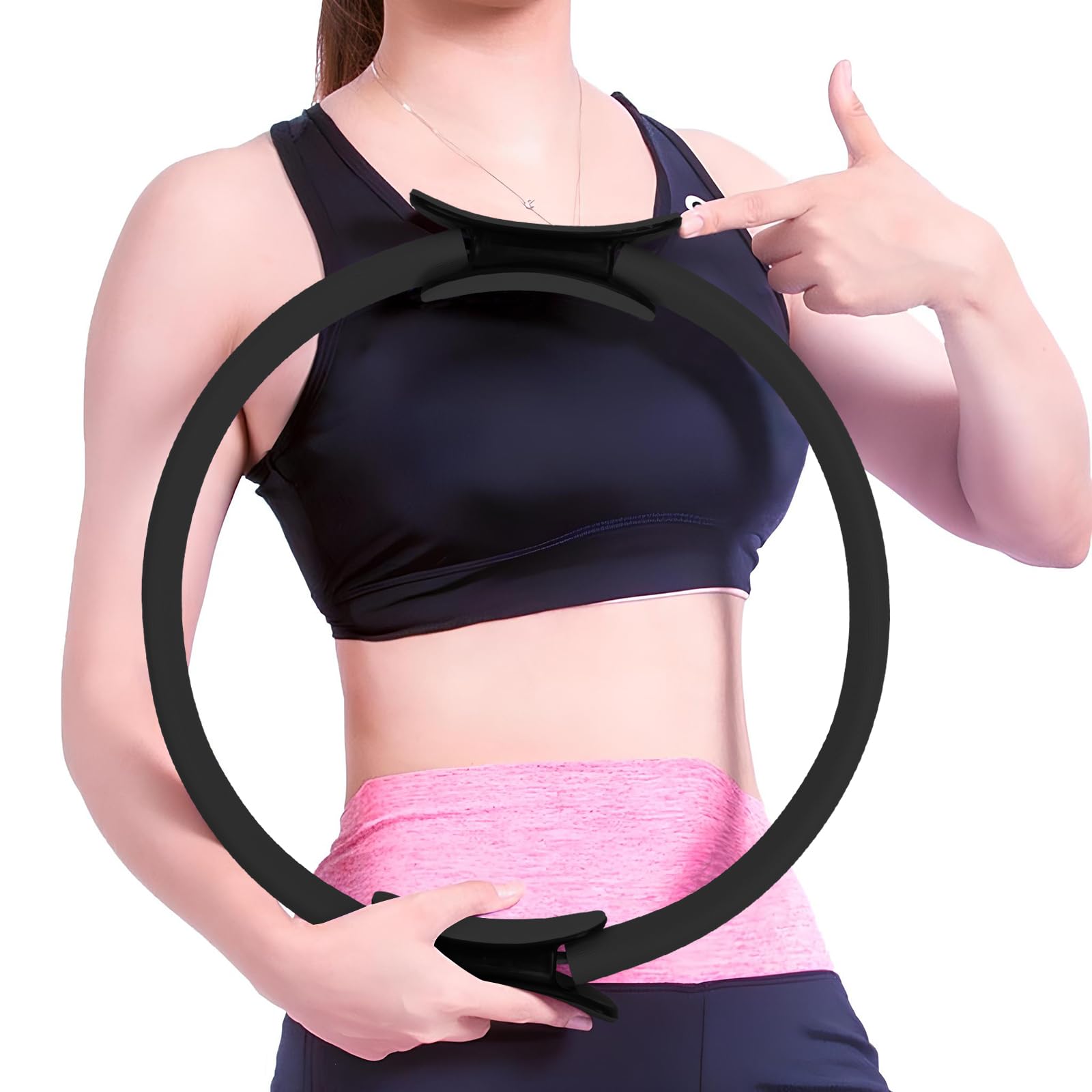 Zouwel Anneau de Pilates à double poignée - Avec poignée rembourrée antidérapante - Anneau de fitness Magic Circle pour tonifier les bras, les cuisses contre les jambes (noir)