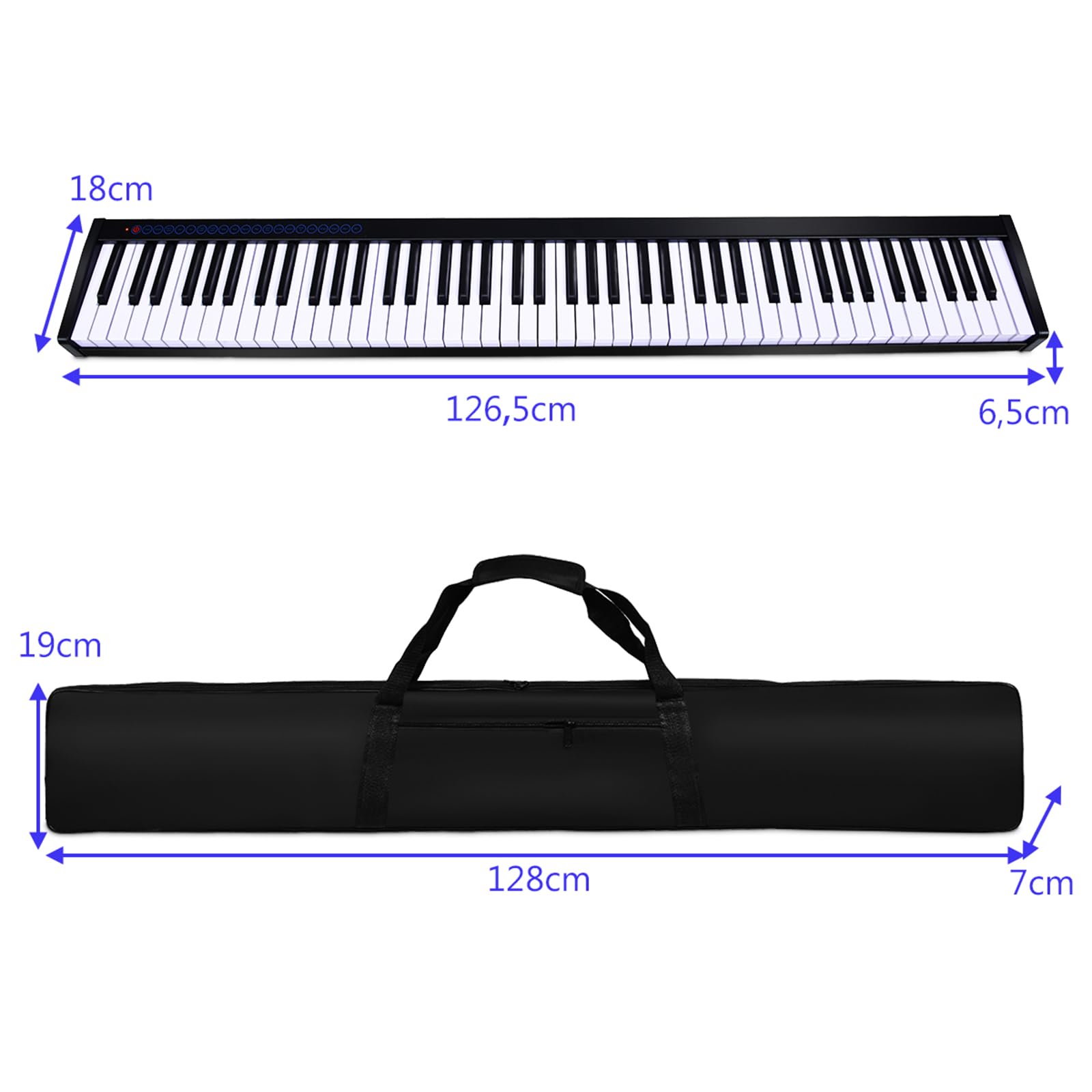 COSTWAY Tastiera Musicale 88 Tasti, Pianoforte Digitale Portatile con Custodia, Pianola con 128 Ritmi e Toni, Pedale Sustain, MIDI, USB e Funzione di APP Bluetooth (Nero)