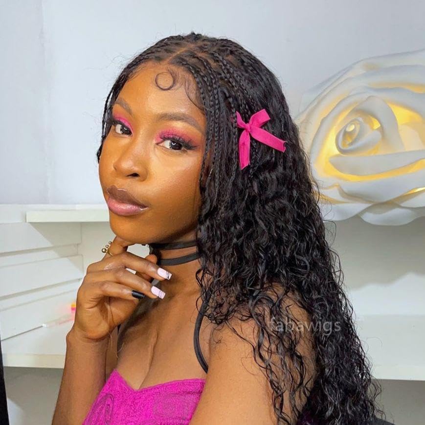 Braided Wigs for Black Women 200% Density Glueless Wigs Human Hair Pre Plucked Pre Cut 9x6 Lace Front Wig Deep Wave Human Hair(Black Curly)22inch