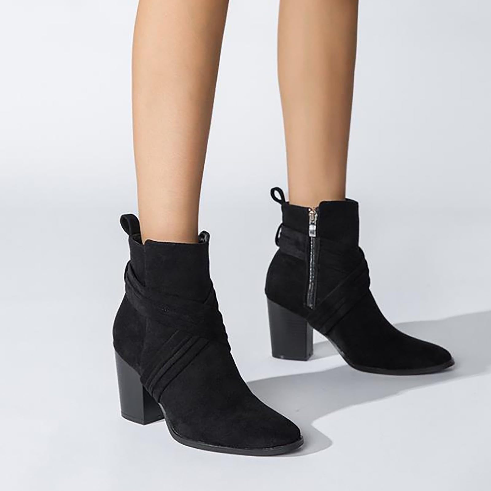 HOODUO Botas Trekking Mujer,Botas Vaqueras Mujer Comodos Casual Planas Calentar Piel Forro Cordones Botines Campera Botines Estilo Punk Aire Libre Zapatos de Tacon Ancho Casual o de Fiesta