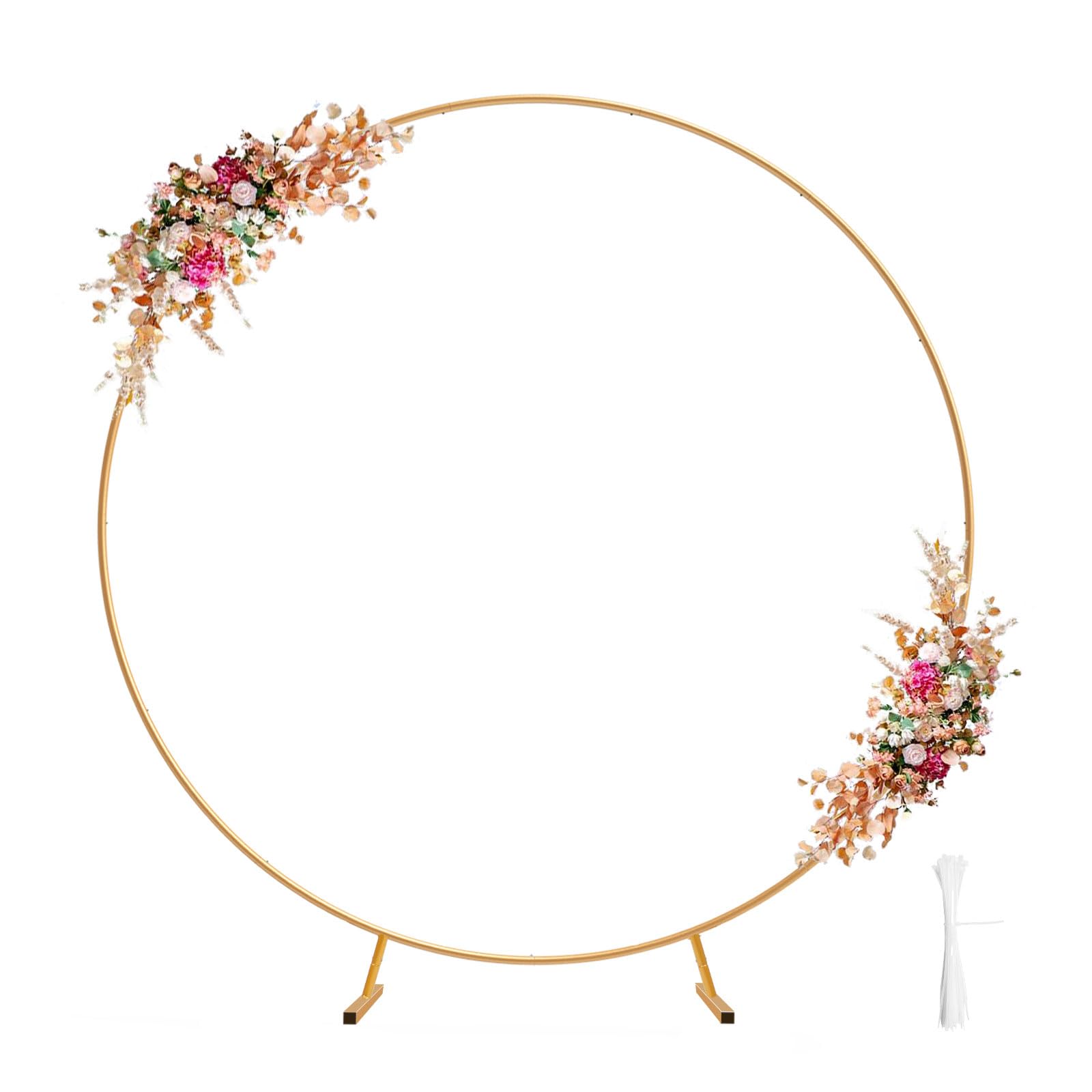 IDAODAN 6.9ft Round Backdrop Stand Circle Arch Frame, Golden Metal Balloon Arch Stand Kit for Wedding Birthday, Balloon Ring Base & Photo Backdrop Decor