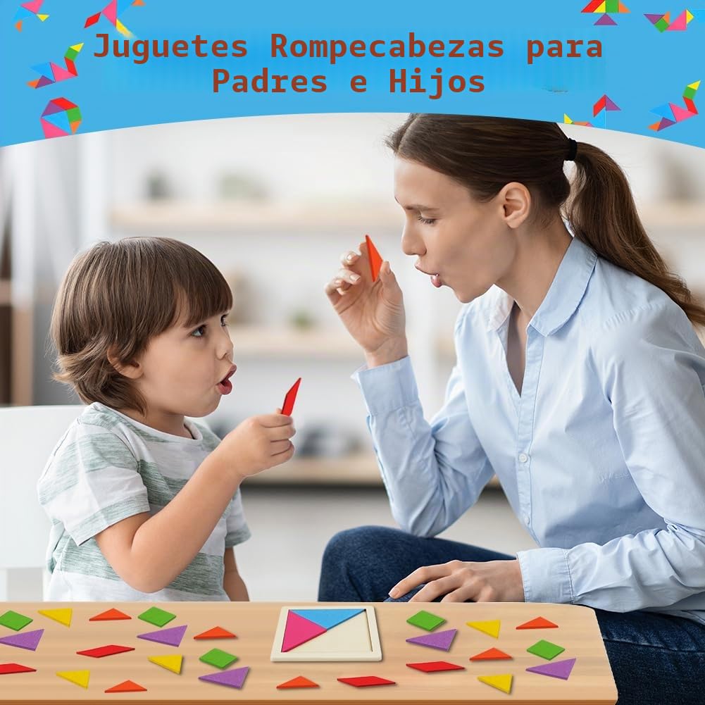 Ainiv 24PCS Tangram Infantil, Tangram Puzzle Madera Regalitos Cumpleaños Invitados Niños, Colegio, Detalles Cumpleaños, Rompecabezas Educativos Montessori para Niñas y Niños