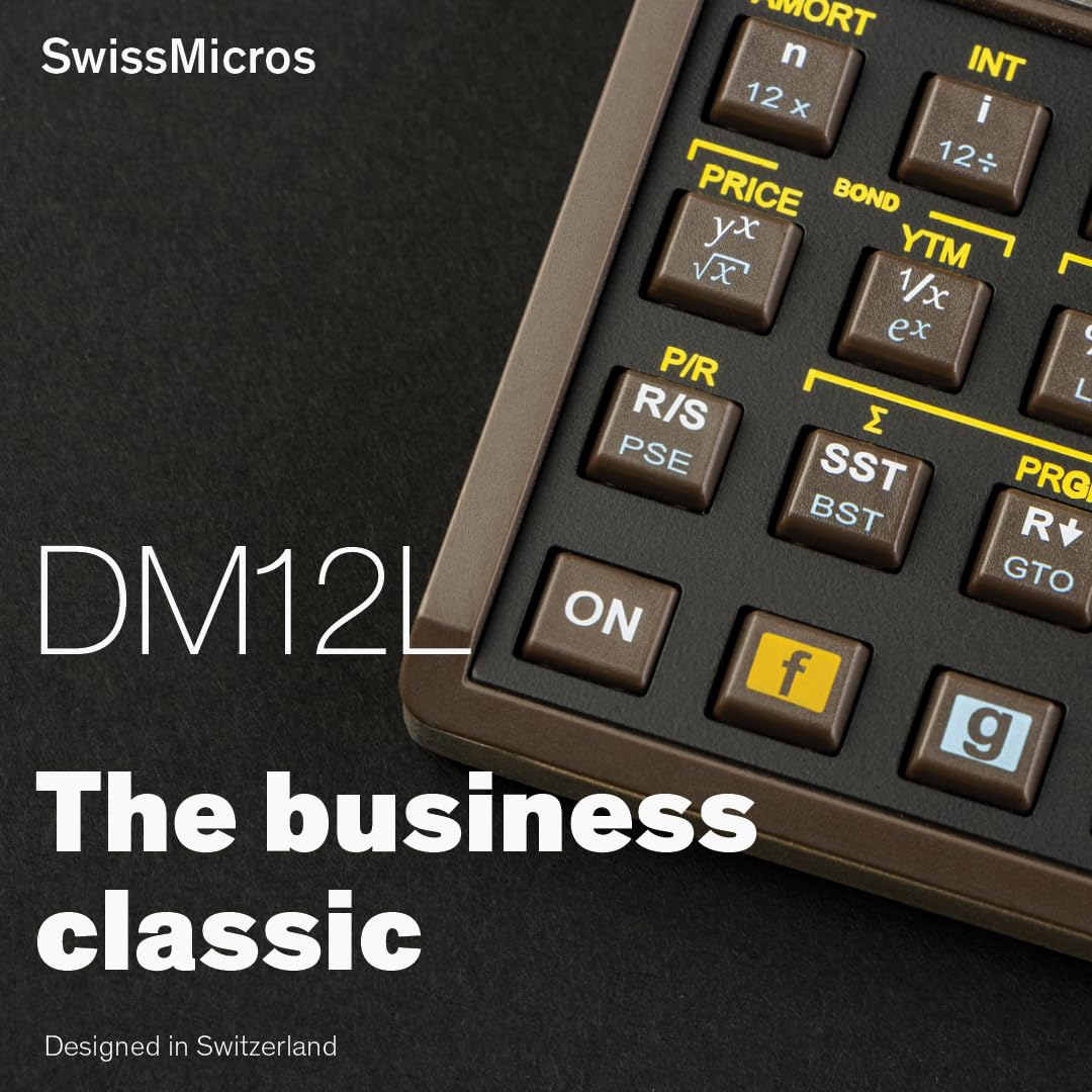 SwissMicros DM12L RPN Financial Calculator – HP-12C Inspired Upgrade with Business Functions, Expanded Memory, and Compact Stainless Steel Pocket Design