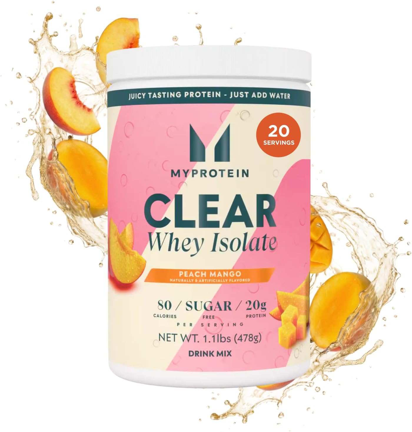 Clear Whey Isolate - Whey Protein Powder - Naturally Flavored Drink Mix - Daily Protein Intake for Superior Performance - Peach Mango (20 Servings)