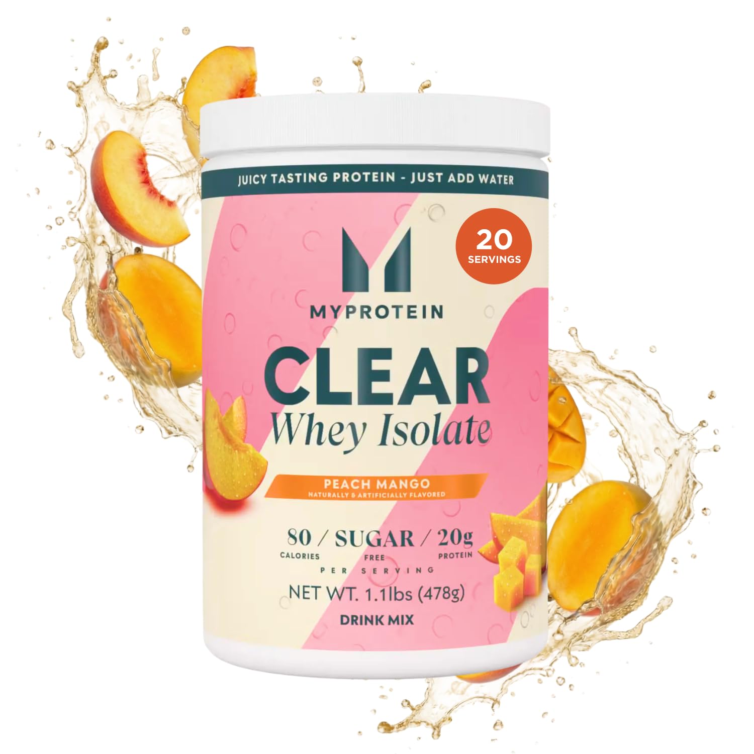 Clear Whey Isolate - Whey Protein Powder - Naturally Flavored Drink Mix - Daily Protein Intake for Superior Performance - Peach Mango (20 Servings)