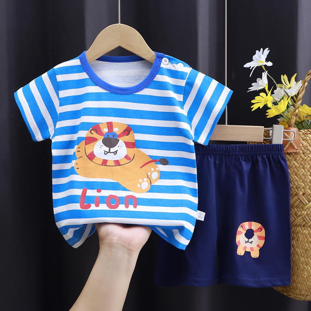 Conjunto de Ropa para Bebé y Niño, Pack 6 Piezas 3 Juegos, Camiseta y Pantalones Cortos de Algodón Puro, con broche de hombro para bebé y sin broche para niño, Tallas 50-130, 3 Meses a 7 Años
