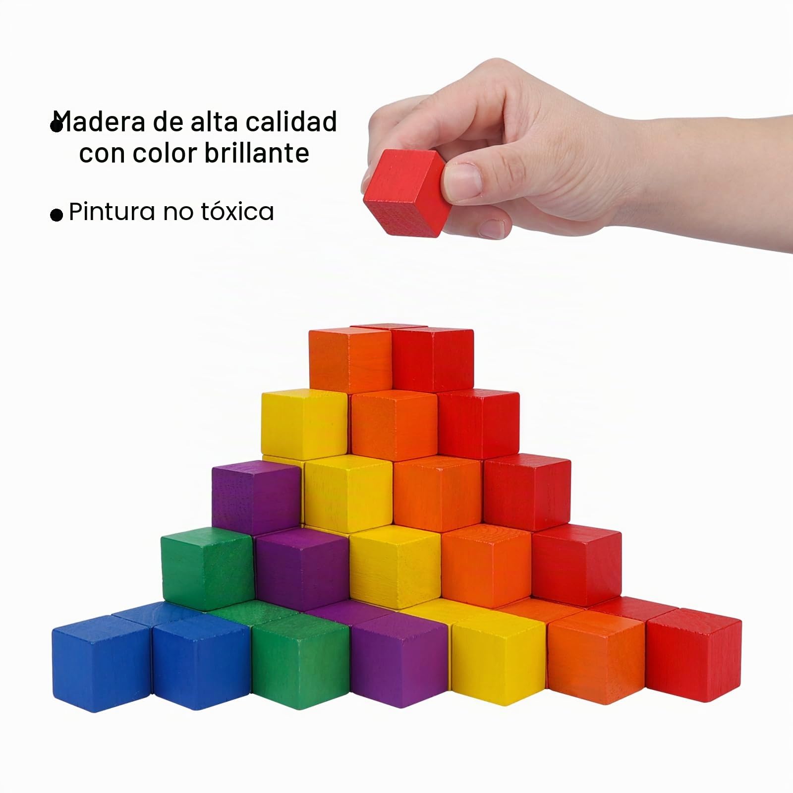 Cubos de Madera de Colores, Paquete de 108 Unidades de 2.5 cm, Bloques de Madera Cuadrados sin Acabar para Manualidades DIY, Rompecabezas y Construcción, Juguete Educativo para Niños y Adultos