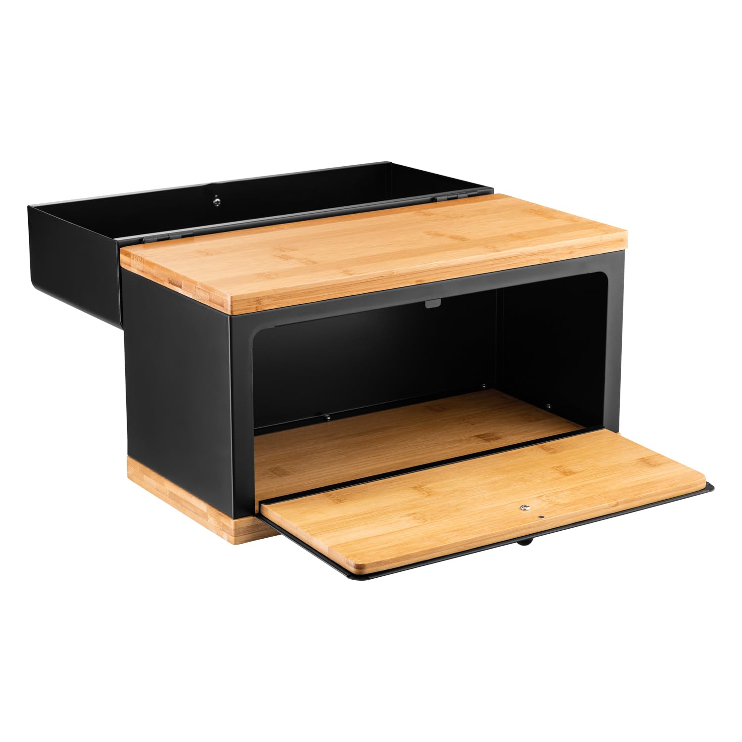 Contenitore per il pane con due scomparti per il piano di lavoro, in legno di bambù, per pane fresco con robusto telaio in acciaio, 38 x 28 x 18 cm