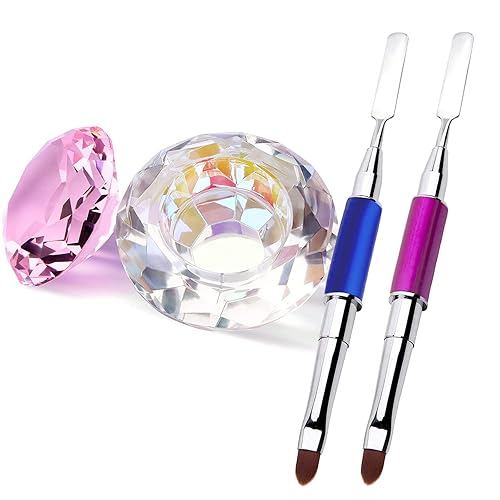 Kalolary Plato Dappen para arte de uñas con cepillo doble de poligel para extensión de uñas, taza de uñas de vidrio con tapa, cuenco de cristal de