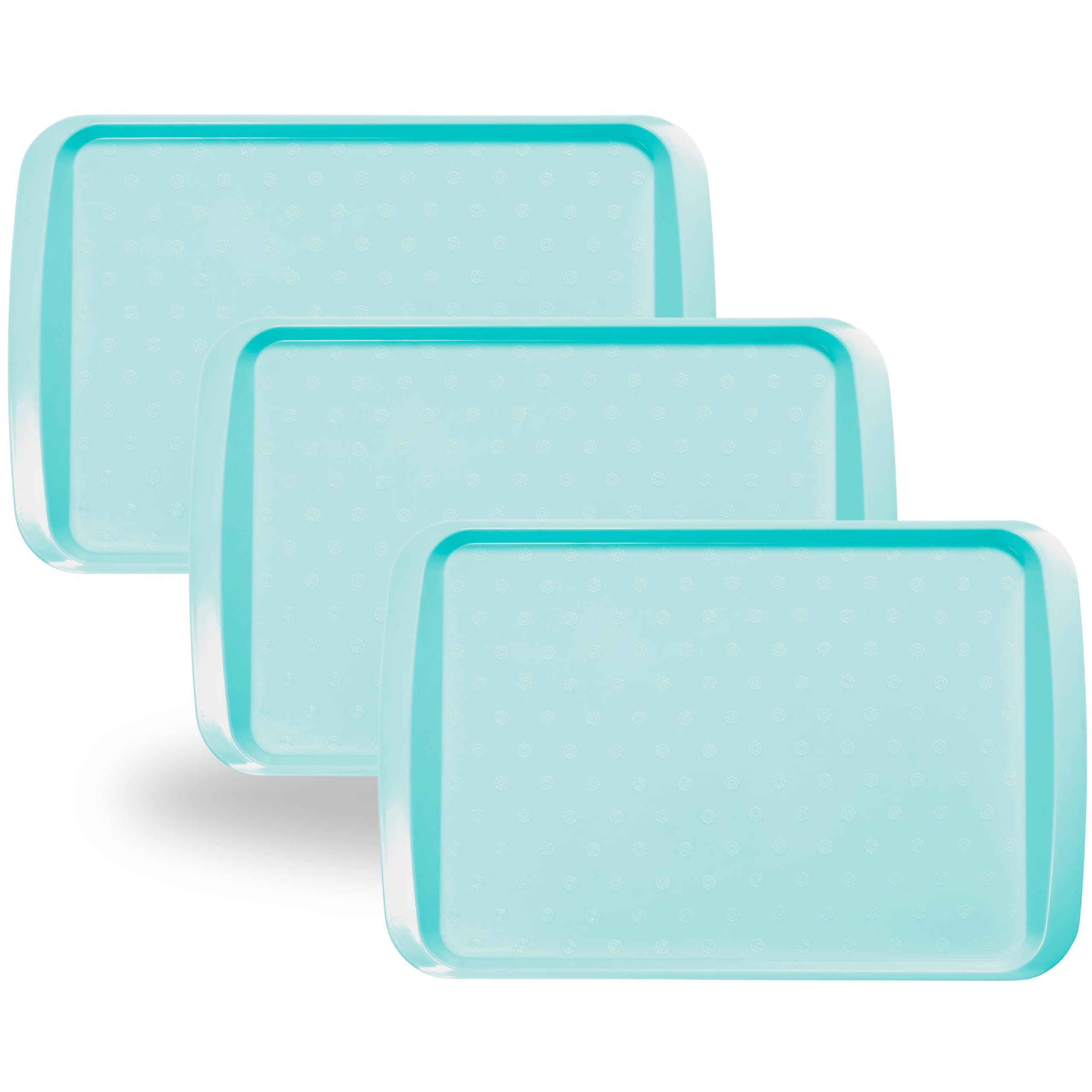 BuzzTrove Serving Trays | Durable Plastic Tea Tray & Dinner Tray | Trays for Eating on Lap, Food Serving & Snacks | Dishwasher Safe, Stackable (Turquoise, Pack of 3 (43.3 x 30.5 x 3 cm))