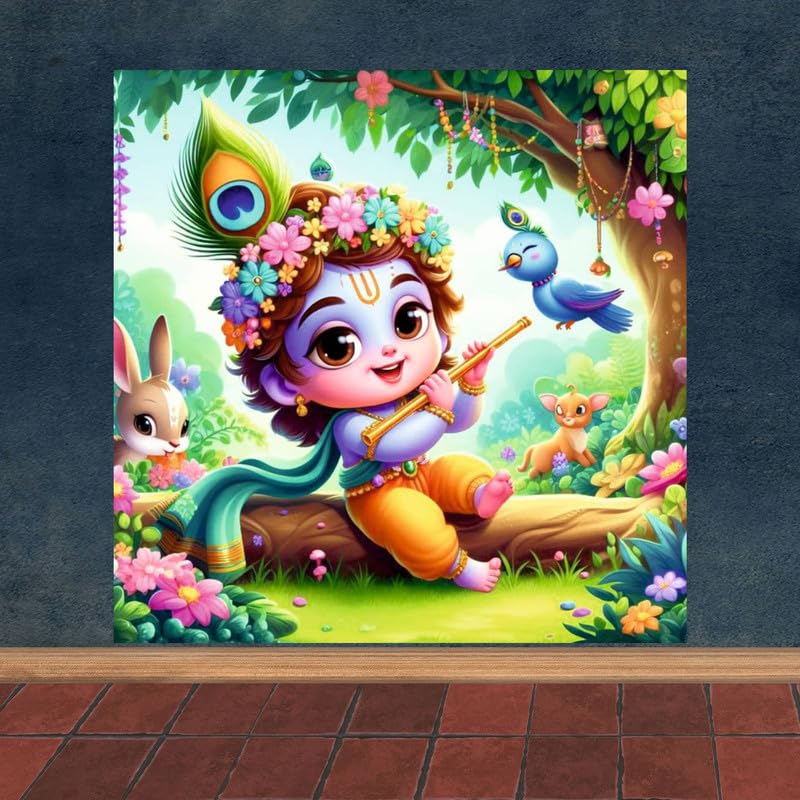 Image of British Terminal Cute little Bal Gopal Baby God Krishna| Kanha Ji | Laddu Lord Makhan Chor Painting Religious Poster for Pregnant Women for wall (matt thin vinyl,sticker,multicolor,unframed)| bj257