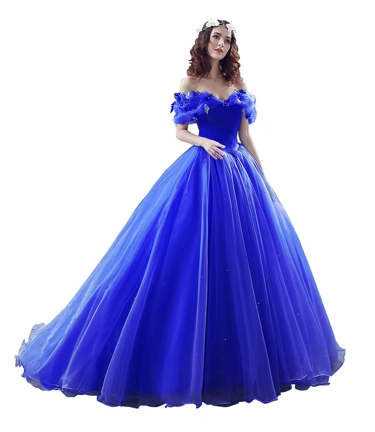 LEJY Women's Off Shoulder Cinderella Quinceanera Dresses Long Sweet 16 Prom Ball Gowns