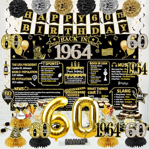 Zirtorei D21340 60Th Birthday Decorations For Men Women, 21Pcs Back In 1964 Banner Party Supplies thumb #3