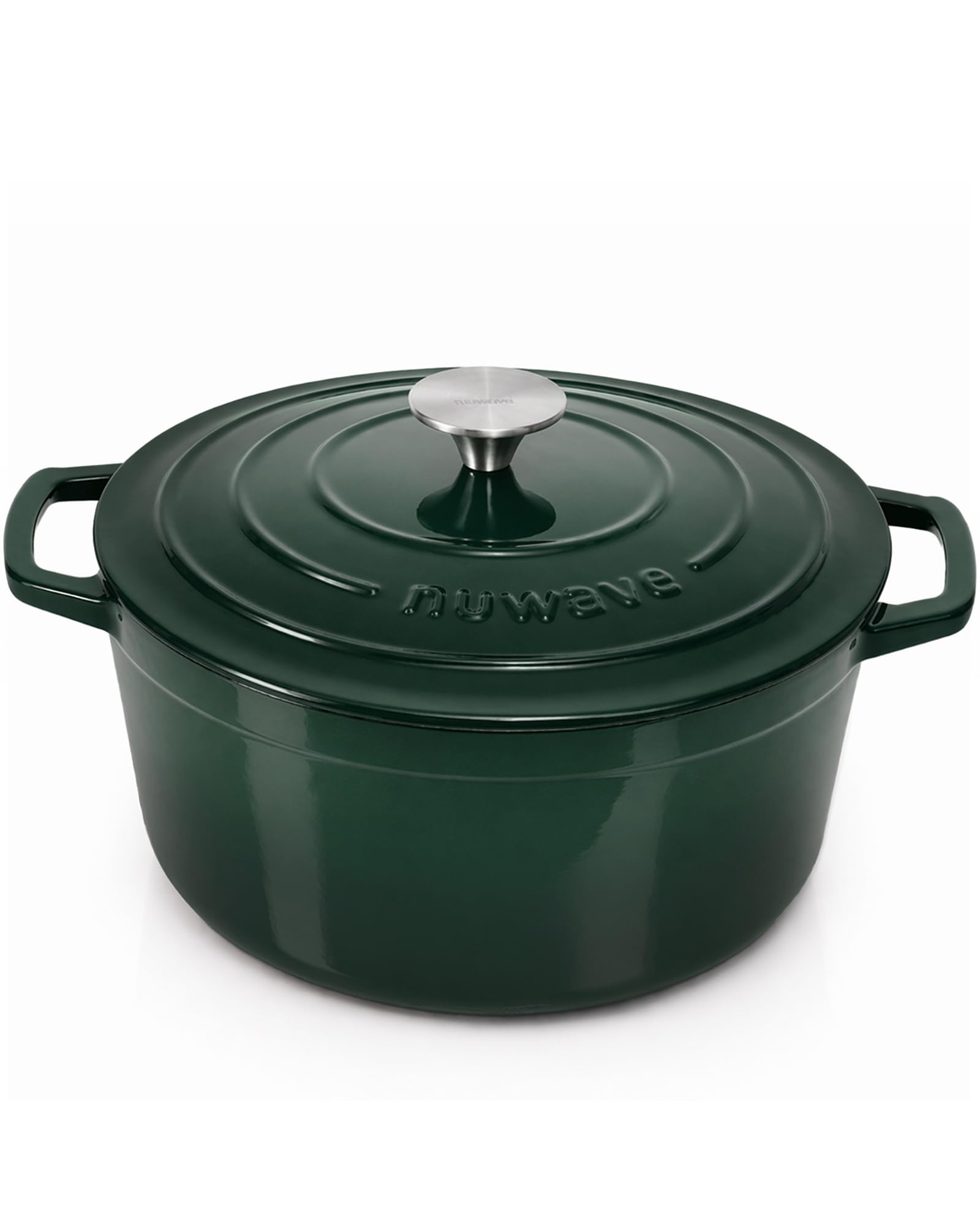 Nuwave 6QT Healthy Enameled Cast Iron Dutch Oven Pot with Lid, Heavy Duty 7-Layer Enamel, Enhanced Rust Protection, Dual Handles, Oven Safe to 500°F for Sourdough Bread Baking, Braise, Stew, Roast, Pine Forest, 6qt