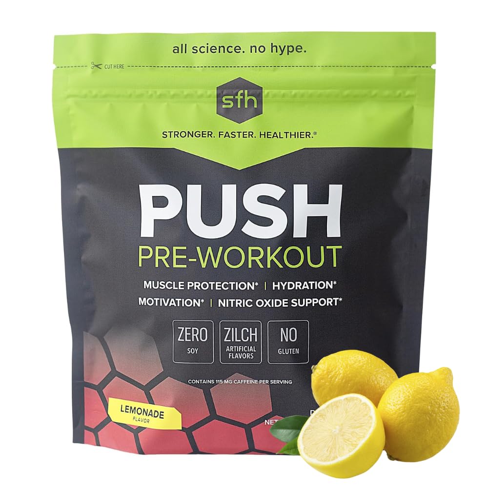 Polvo preentrenamiento SFH Push (Limonada) con BCAA para la reparación muscular | Electrolitos | Sin lácteos, saborizantes artificiales, colorantes, azúcar, soja, gluten ni OMG (bolsa)