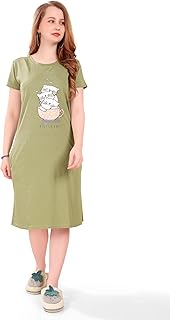 slumberbe Printed Knee Length Pocket Night Dresses for Women | Cat Lovers | Premium Soft Cotton Nighty | Sky Blue-picture-19