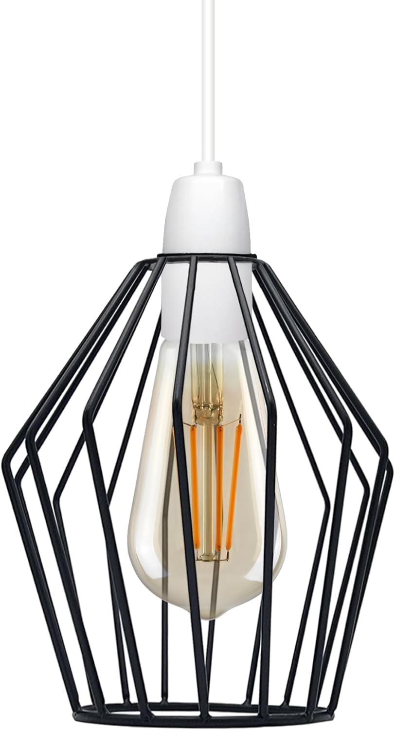 LEDSONE Metal-Wire cage Lampshade Vintage Industrial Diamond Cage Chandelier Lamp Shade Wall Lamp Ceiling Wire cage for Kitchen, Living Room, hallways (Black) — image 1