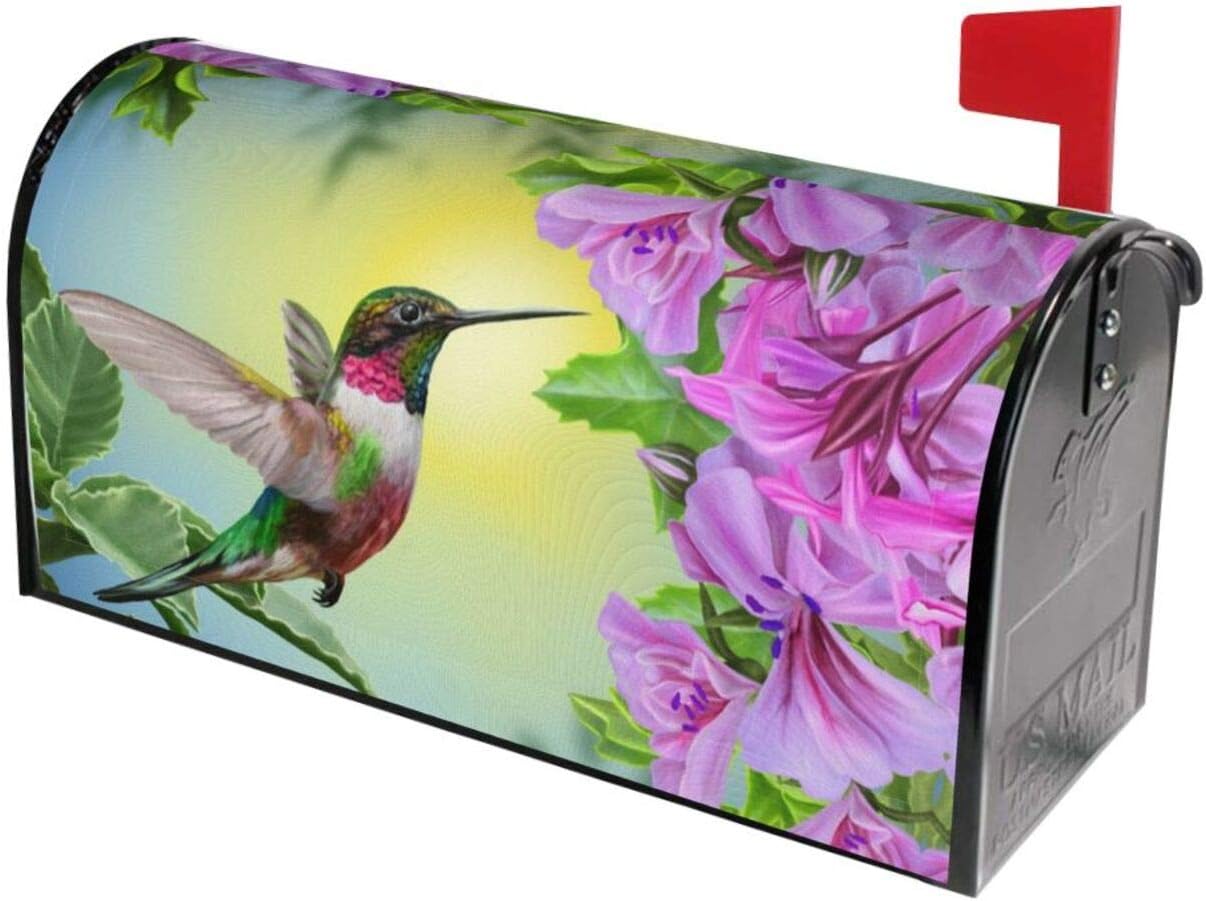 Hummingbird Bird Mailbox Cover Magnetic Spring Pink Flowers Waterproof Mailbox Wraps Post Letter Box Decor 21x18 in image 3