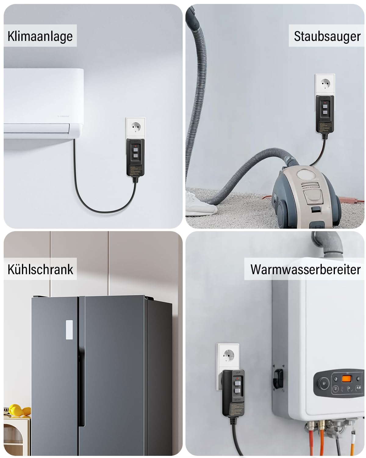 PRCD Fiche de protection personnelle 30 mA, 230 V/16 A FI - Conforme à la norme EN 61008/61009, avec affichage et bouton de test, IP54 - Pour la maison, le jardin et les appareils médicaux