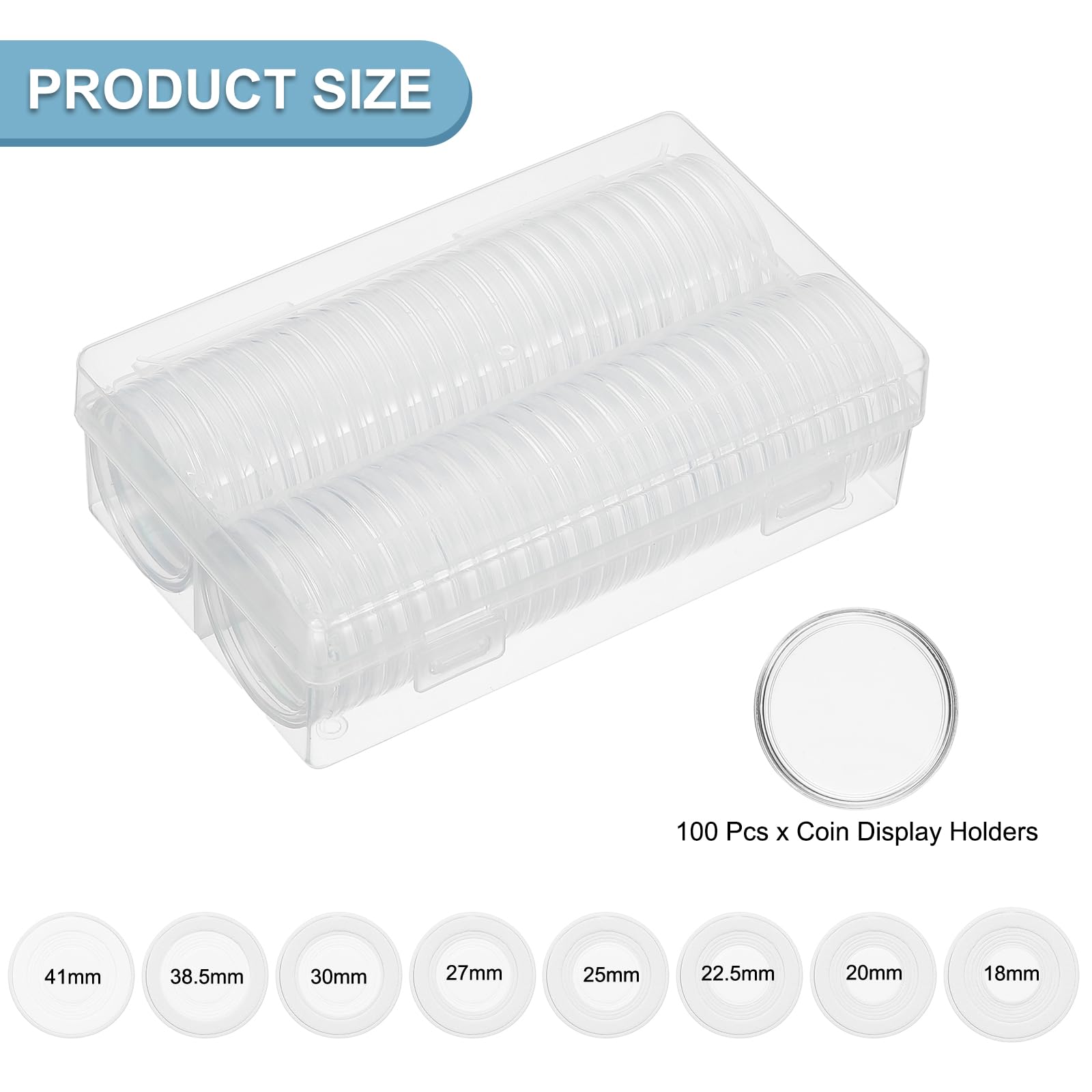 PATIKIL Coin Snap Holder 100 Pack Coin Case Storage Round with Organizer Box Fit 19/20/22.25/25/27/30/38.5/41mm Coins for Collectors Collection Supplies White Foam Gasket - Image 2