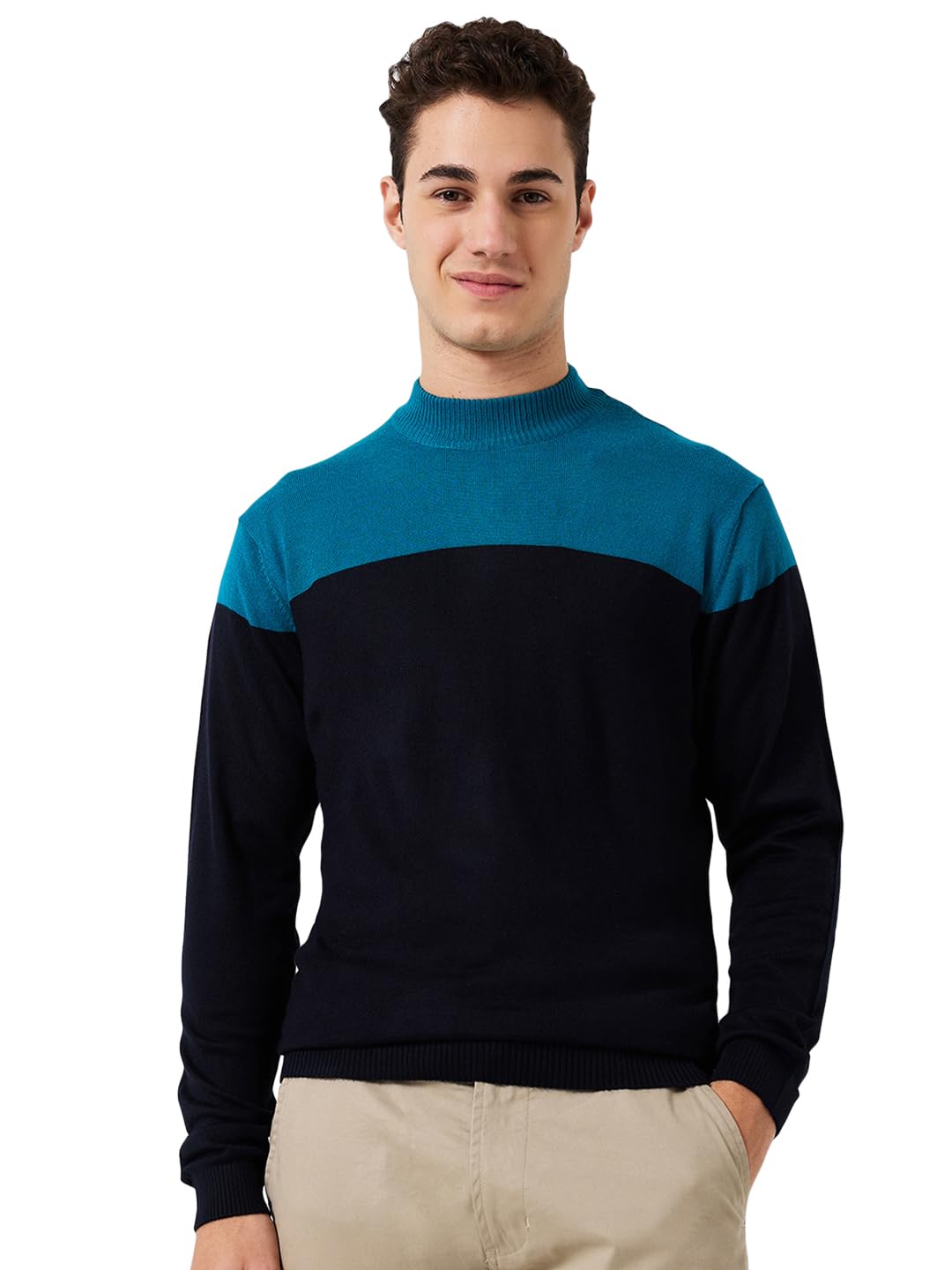 park avenue Men Regular Fit Colorblock Pattern Acrylic Wool Blend Full Sleeve Turtle Neck Casual Winter Wear Blue-picture-34