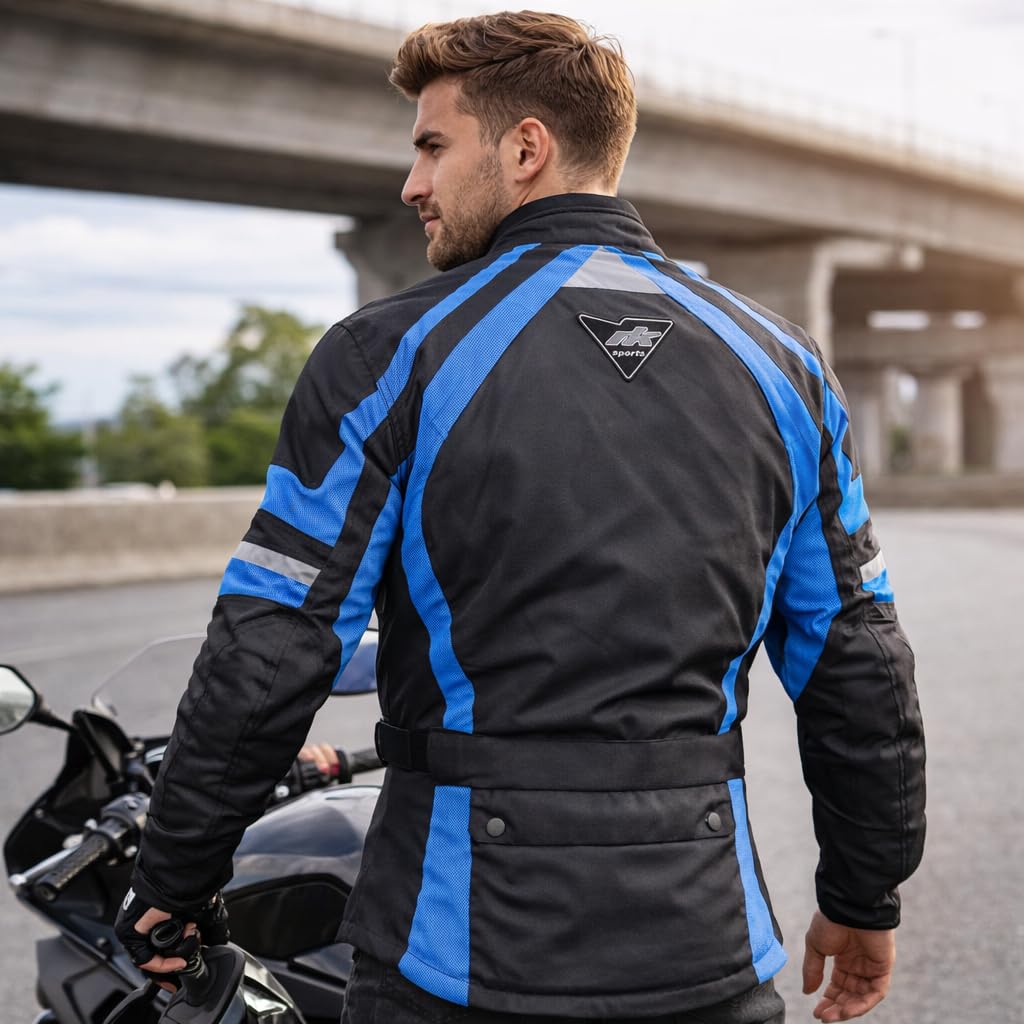 WODOODPORNA KURTKA MOTOCYKLOWA CZARNA CE ARMORY, NIEBIESKI, 3XL