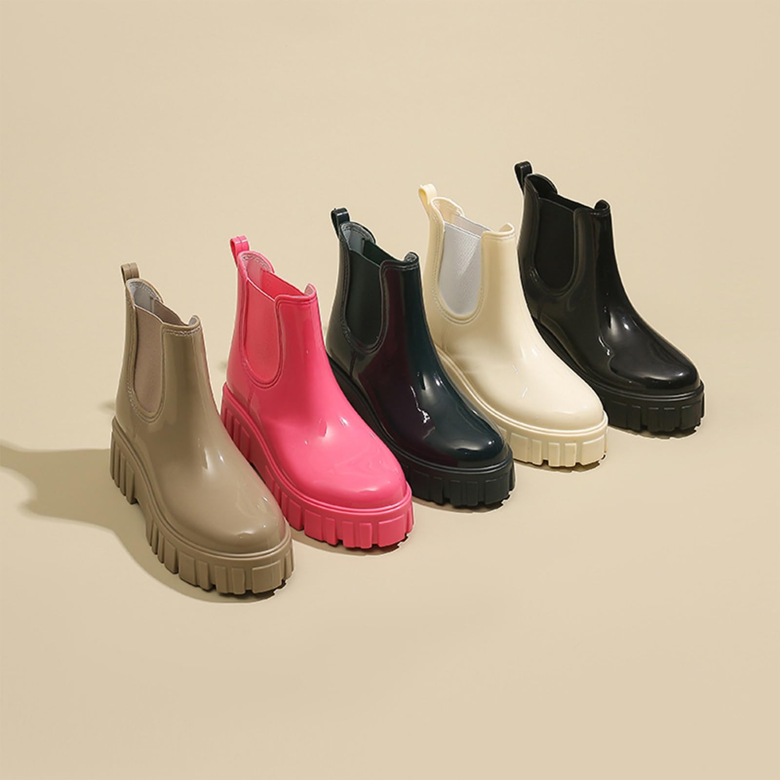 Crepuscute Botas de lluvia impermeables con plataforma alta para mujer, cómodas, ligeras, impermeables, botas de jardín de goma, botas de lluvia Chelsea al tobillo, lindas plantillas suaves, botas de