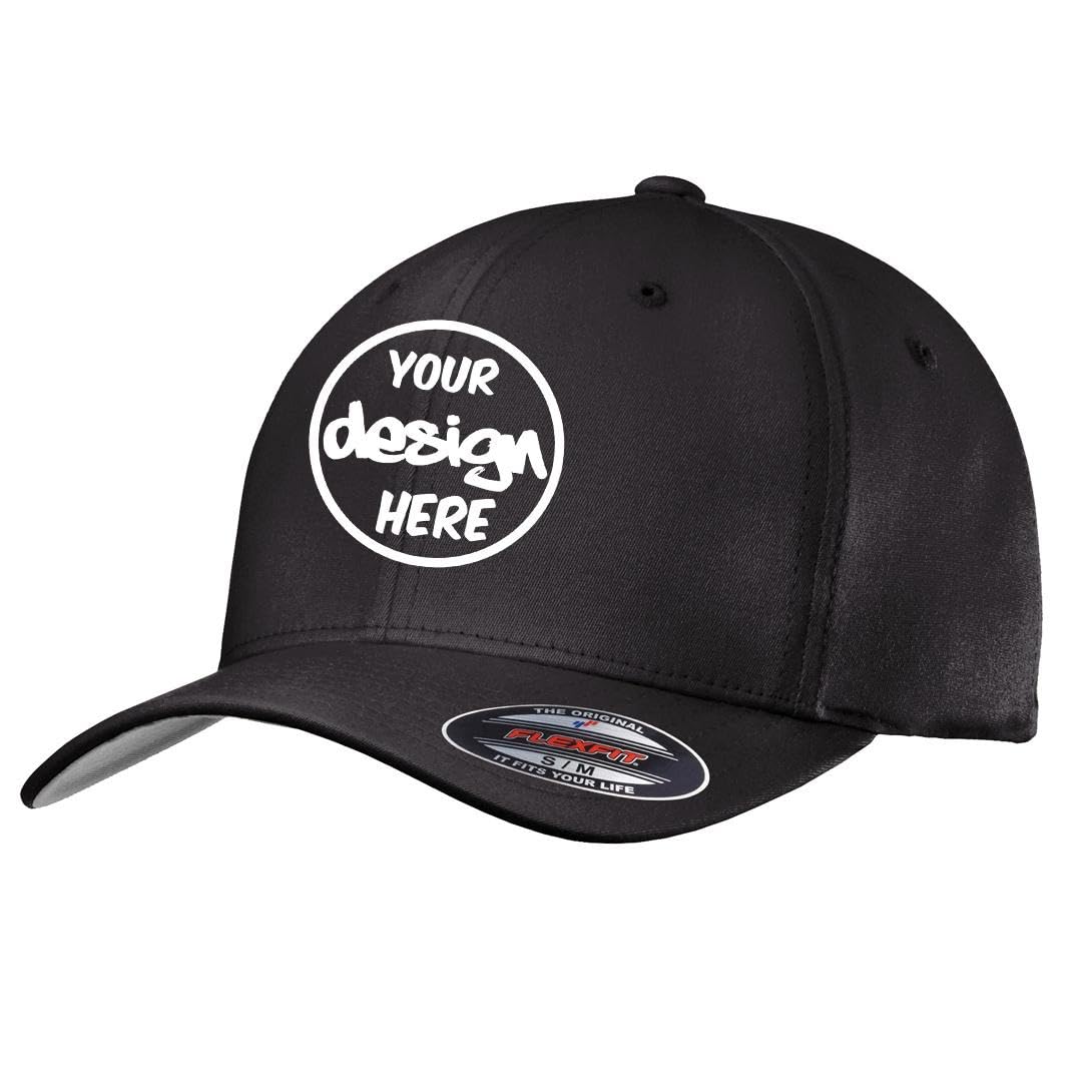 INK STITCH C813 Custom Embroidery Add Logo/Texts Cotton Twill Caps (US, Alpha, Large, X-Large, Black)
