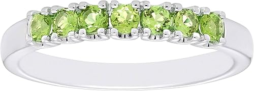 Boston Bay Diamonds Rhodium Plated 925 Sterling Silver 7-Stone Birthstone Gemstone Stacking Anniversary Ring