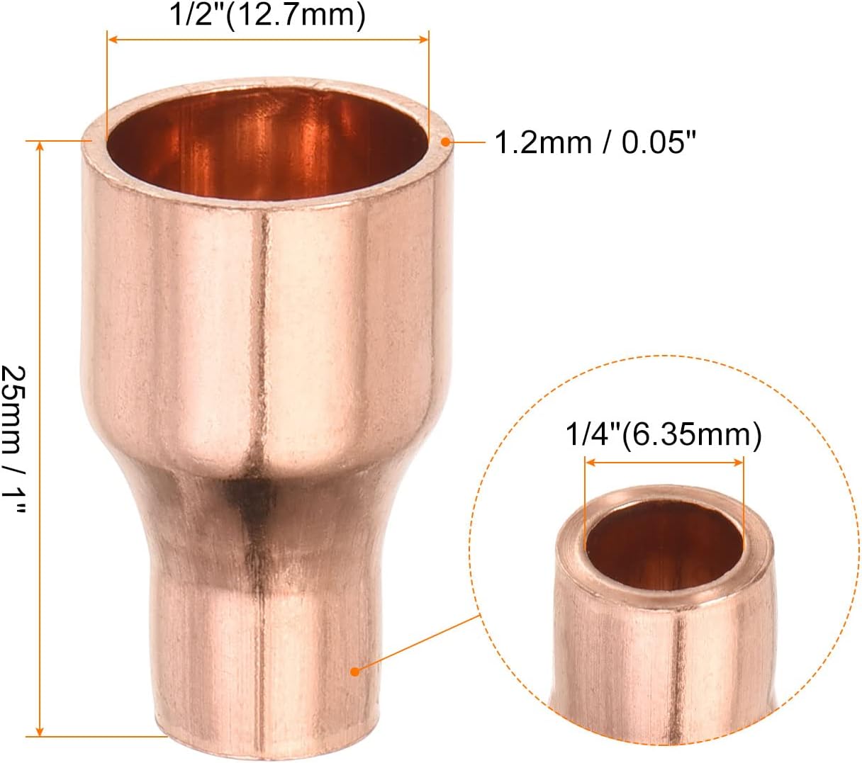 MECCANIXITY Reducing Copper Coupling Fitting Straight with Sweat End, 1/2 x 1/4 Inch ID for HVAC Refrigeration Adapter